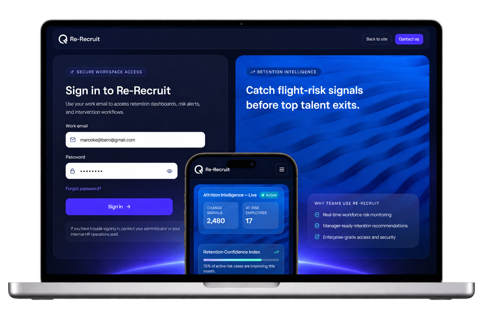 Re-recruit HR risk dashboard